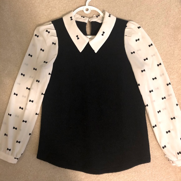 💜Long Sleeve With Bow Pattern, Collared Blouse - Picture 1 of 10